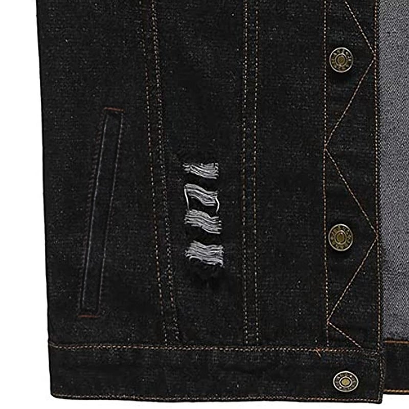 NASKY Men's Fit Retro Ripped Denim Vest Sleeveless Jean Vest and Jacket (XXX-Large, Black) - Image 4
